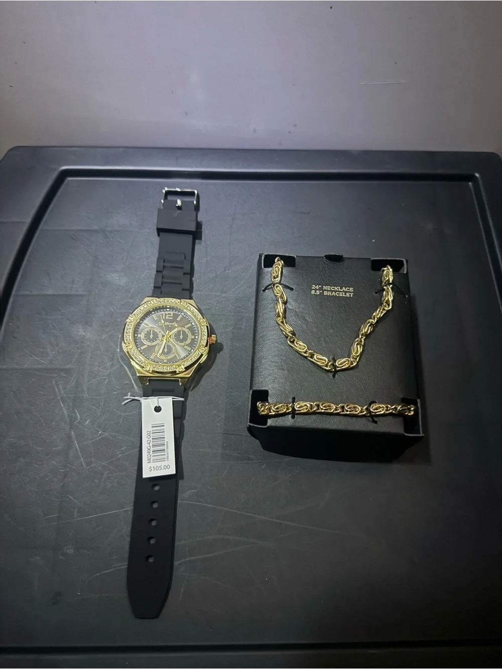 Ed Hardy Gold-Tone Watch and Chain Jewelry Set